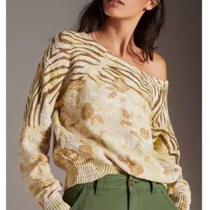 Anthropologie Pilcro Floral Yellow Printed Cotton Sweater
